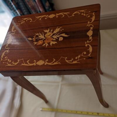 Beautiful Inlaid Wooden Music Box and Storage End Table, works
