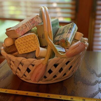 Ceramic Basket of Soap Goodies, Made in Portugal