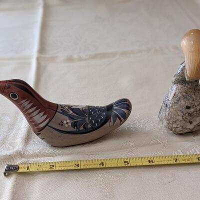 Vintage Mexican Tonala Pottery Bird and Folk Art Carved Marble Stone Young Girl Russia