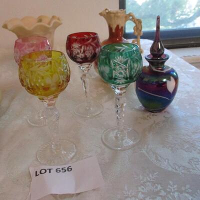 Multi color crystal stemware/pitcher