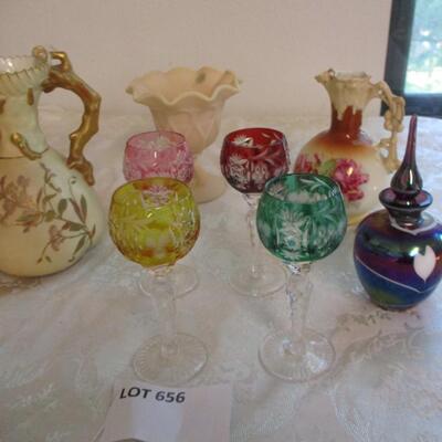 Multi color crystal stemware/pitcher