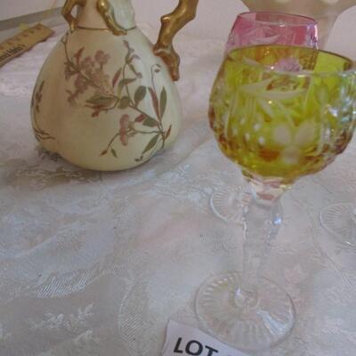 Multi color crystal stemware/pitcher