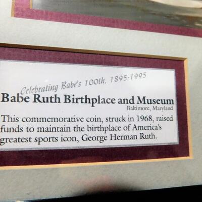 1968 Babe Ruth Birthplace & Museum Baltimore MD w/ Commemorative Coin Framed