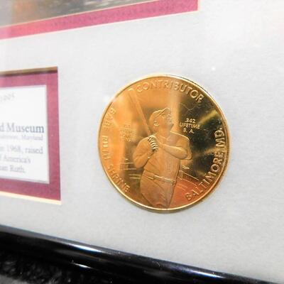 1968 Babe Ruth Birthplace & Museum Baltimore MD w/ Commemorative Coin Framed