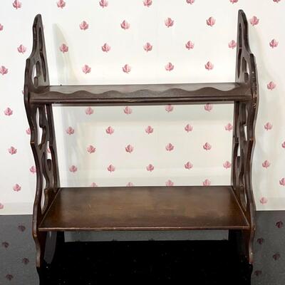 LOT 146  ANTIQUE WALL HANGING CURIO SHELF DK WALNUT