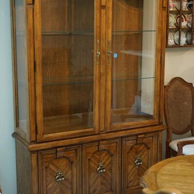 TRADITIONAL STYLE WALNUT LIGHTED HUTCH WITH CABINET BELOW