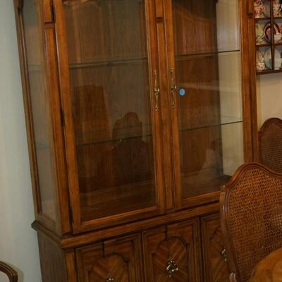 TRADITIONAL STYLE WALNUT LIGHTED HUTCH WITH CABINET BELOW