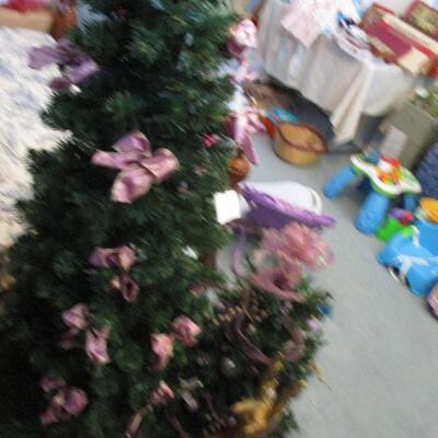 Two faux Christmas trees- lavender decorations