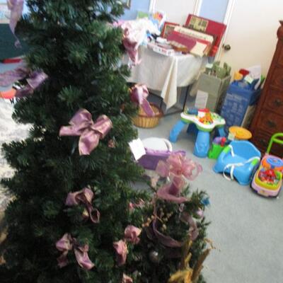 Two faux Christmas trees- lavender decorations