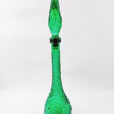 STUNNING EMERALD GREEN GENIE WAX DRIP GLASS DECANTER