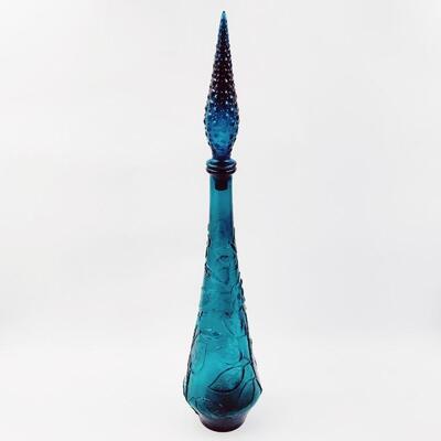 BEAUTIFUL TEAL FLORAL GENIE GLASS DECANTER #1