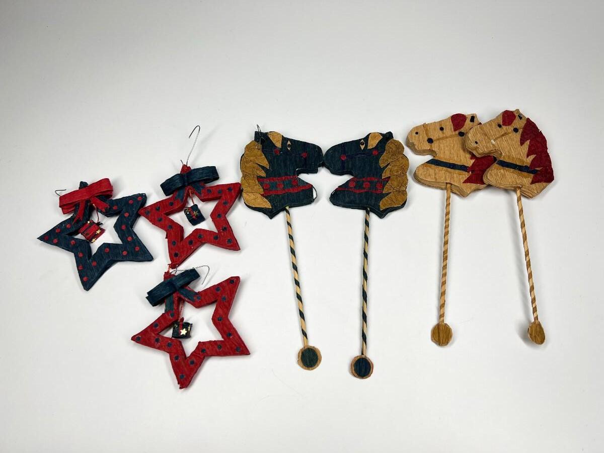 Paper Crafted Intricate Star & Wood Stick Horse Ornaments