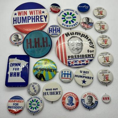 LOT 3: Hubert Humphrey Political Pins, Buttons Presidential Elections