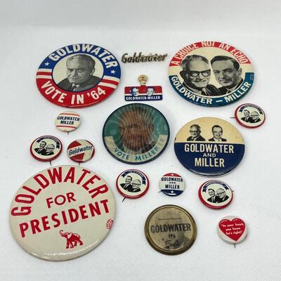 LOT 8: Barry Goldwater for President Political Campaign Buttons, Pins