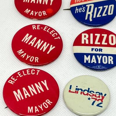 LOT 9: Famous Mayors/Mayoral Race Political Campaign Buttons, Pins - Rizzo, Lindsay, Daley, More