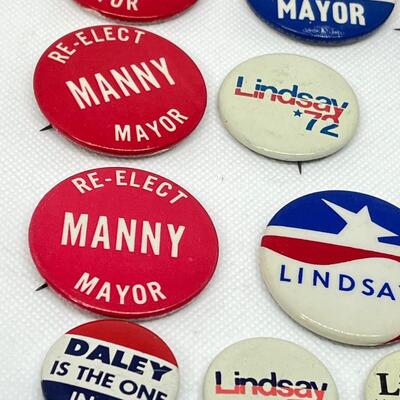LOT 9: Famous Mayors/Mayoral Race Political Campaign Buttons, Pins - Rizzo, Lindsay, Daley, More