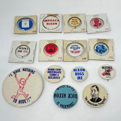 LOT 47: Anti-Nixon Political Buttons, Pins - Watergate & More