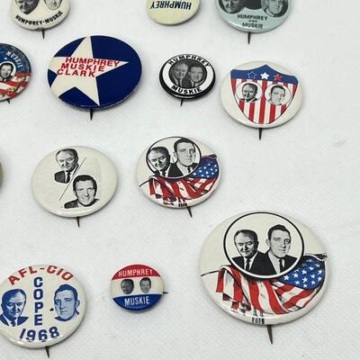 LOT 49: 1968 Hubert Humphrey/Edmund Muskie Presidential Campaign Political Pins