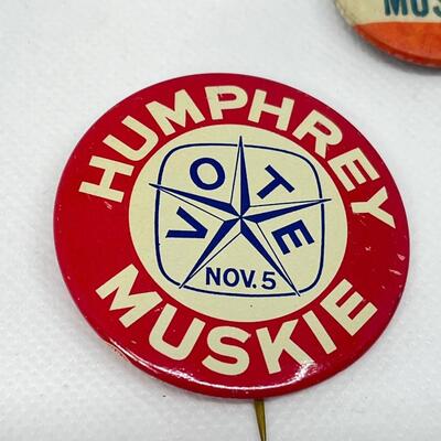LOT 49: 1968 Hubert Humphrey/Edmund Muskie Presidential Campaign Political Pins