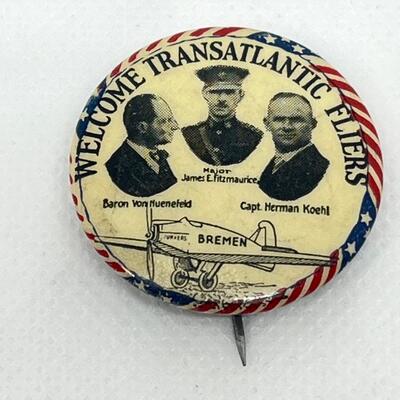 LOT 50: Vintage World Travel Buttons - Howard Hughes Around the World 1938, Trans-Atlantic Fliers - 1928