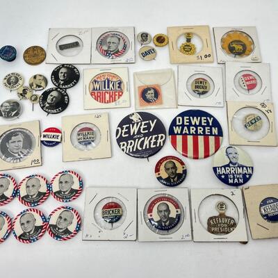 LOT 53: Antique/Vintage Political Pins, Buttons (1890s-1950s) Mostly Presidential Races