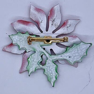 Vintage Red & Green Poinsettia Brooch Pin
