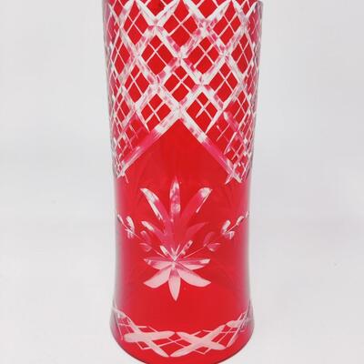 VINTAGE BOHEMIAN BURGUNDY CUT GLASS CANDLE CHIMNEY