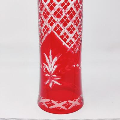 VINTAGE BOHEMIAN BURGUNDY CUT GLASS CANDLE CHIMNEY