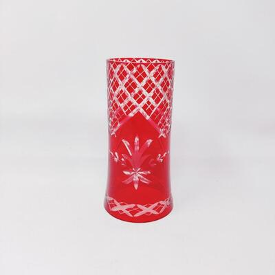 VINTAGE BOHEMIAN BURGUNDY CUT GLASS CANDLE CHIMNEY