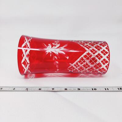 VINTAGE BOHEMIAN BURGUNDY CUT GLASS CANDLE CHIMNEY