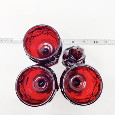 AVON CAPE COD RUBY RED GOBLETS AND COLOGNE SHAKER