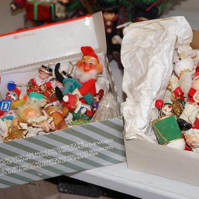 TWO BOXES OF MISC ORNAMENTS. SOME FROM THE 70'S/.SOME HANDMADE
