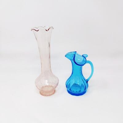 PRETTY BLUE PITCHER AND PINK BLUSH CRACKLE VASE