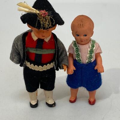 Pair of Vintage Plastic Celluloid Ethnic Dollhouse Dolls