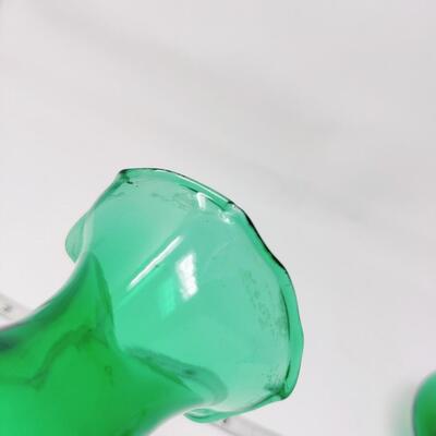 GREEN ANCHOR HOCKING VASES W/ PENIT GREEN INK BOTTLE