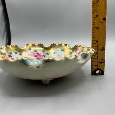 Vintage Antique Gold Gilt Edge Floral Porcelain Footed Serving Bowl