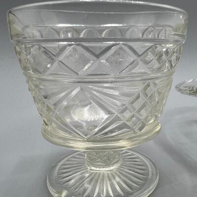 Lot of Miscellaneous Retro Pressed Glass Goblet, Trinket Tray, & More