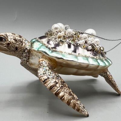 Ornate Sparkling Sea Turtle Hanging Ornament