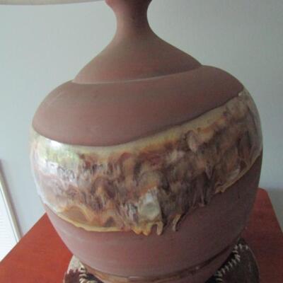 Artistically Glazed Ceramic Table Top/Accent Lamp with Shade