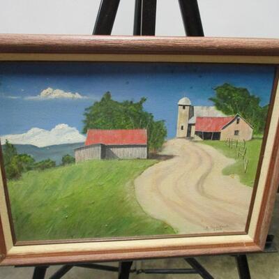 Framed Landscape Painting On Canvas Signed By Artist
