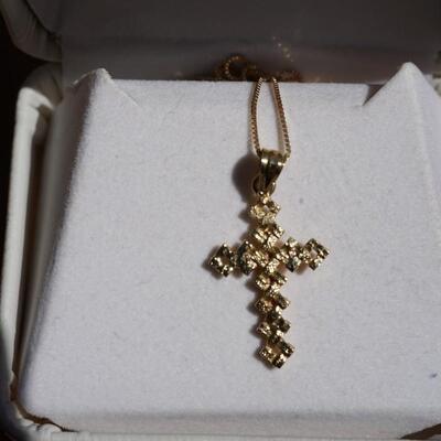 10kt GOLD DELICATE CROSS AND CHAIN , BOTH MARKED 10KT