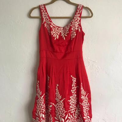 Antonio Melani Fit and Flare Embroidered Red Dress Size 2