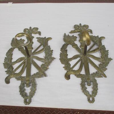 Pair Of Solid Brass Wall Sconces Candle Holders Or Curtain Dowel Holders