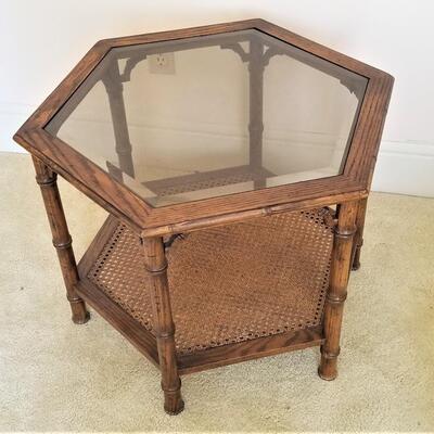 Lot #49  6 Sided vintage Lamp table - Cane bottom