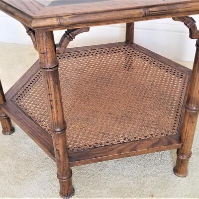 Lot #49  6 Sided vintage Lamp table - Cane bottom