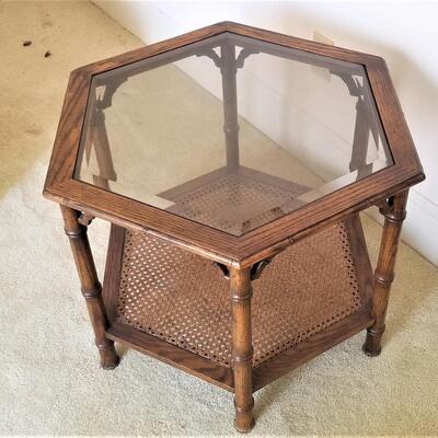 Lot #49  6 Sided vintage Lamp table - Cane bottom