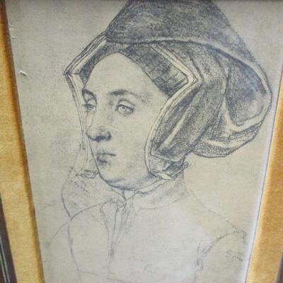 Framed Drawing Of A Woman Artist Holbein