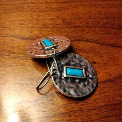 Hammered Metal and Turquoise Earrings