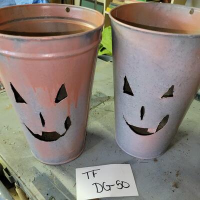 Pair of Tin Jack-O-Lantern Buckets