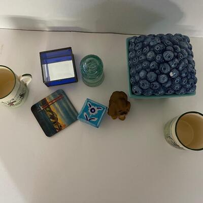 Lot of Random items, Blueberry Candle, Trinket Boxes, Mugs, Figurine